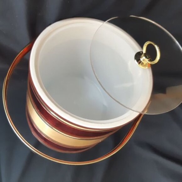 VTG MCM Shelton Ware Ice Bucket w/Handle Lucite Lid Red & Gold Christmas Colors - Picture 5 of 9